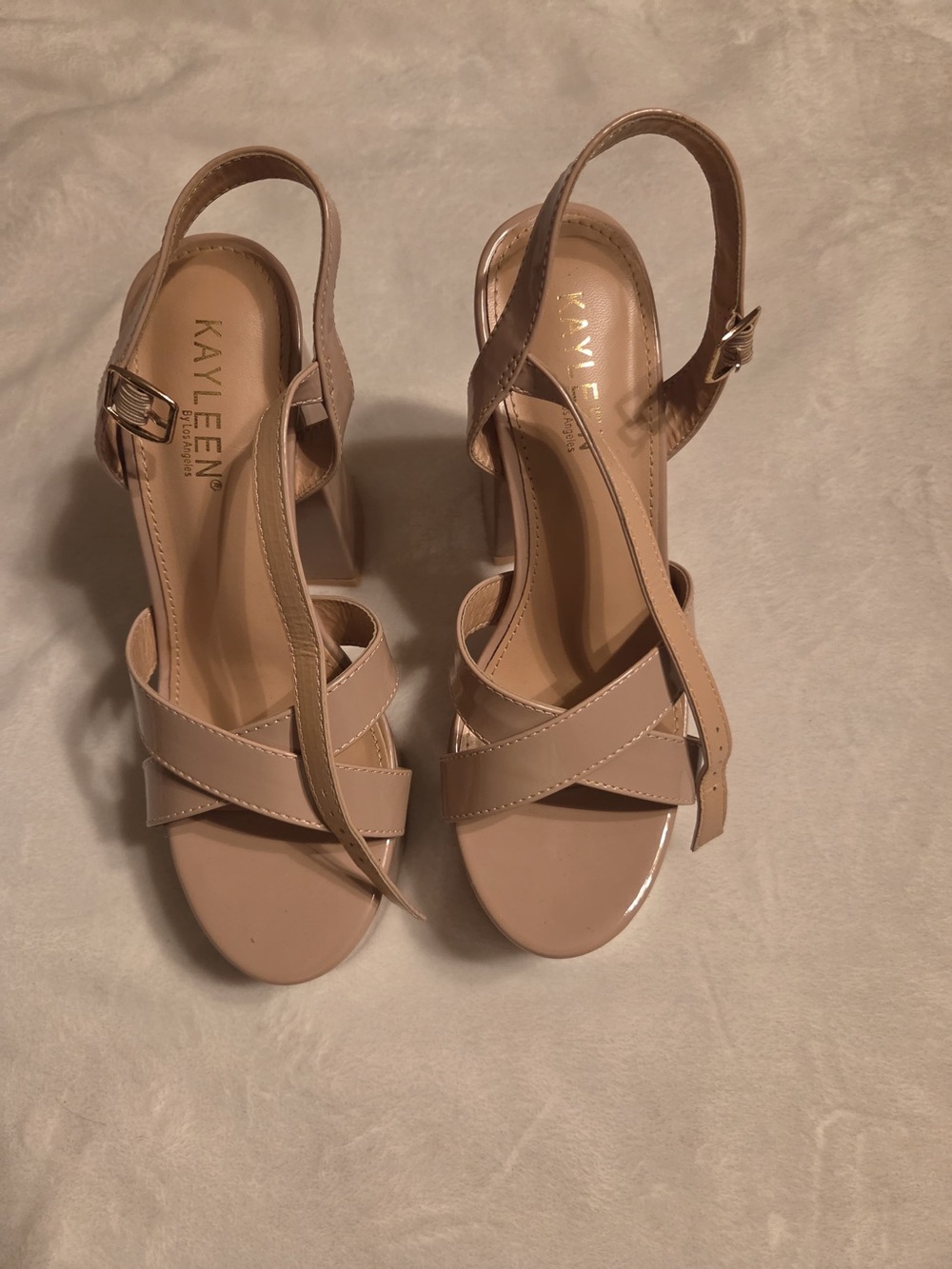 KAYLEEN By Los Angeles Nude Patent Block Heel Sandals